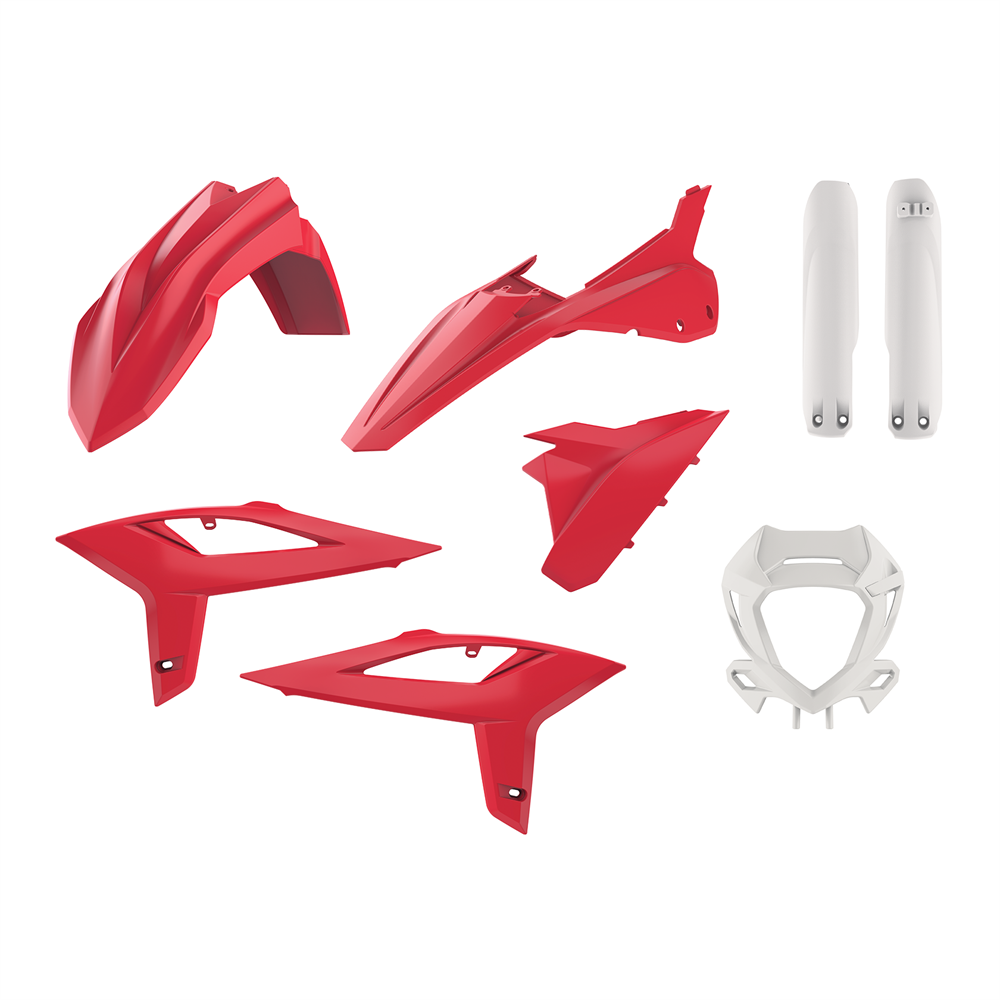 Polisport Plastkit enduro med lampkåpa, gaffelbensskydd Beta 20-22, röd/vit