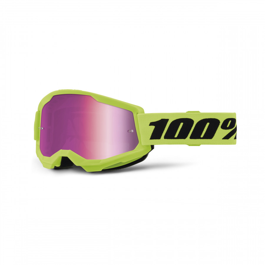100% 100%, STRATA 2 JUNIOR Glasögon Neon Yellow - Mirror Pink Lens, BARN